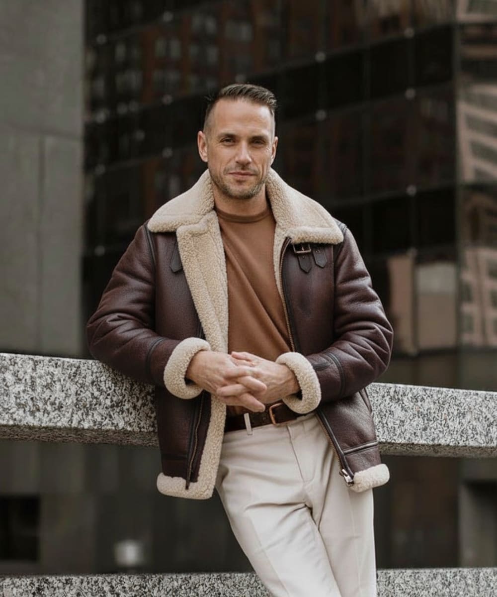 customer review wearing B-3 sheepskin leather bomber