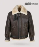 Close-up-of-Mens-B3-Bomber-Jacket-showing-soft-brown-leather-and-shearling-interior.-Perfect-for-outdoor-winter-wear-with-classic-aviator-jacket-design.