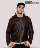 Close-up-of-genuine-sheepskin-leather-texture-on-Leon-Kennedy-jacket-RE4-highlighting-soft-shearling-cuffs-and-rich-dark-brown-color-for-authentic-look