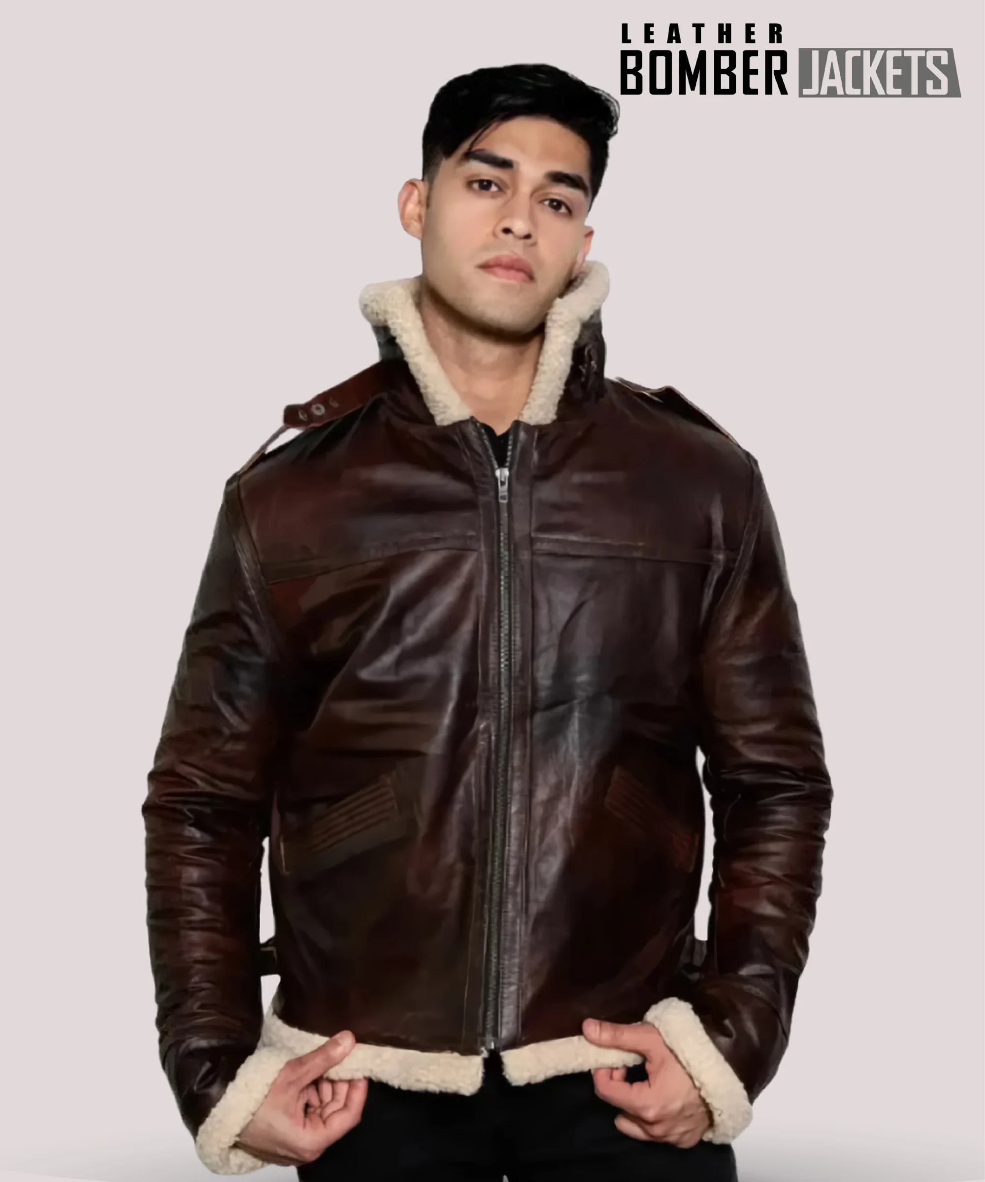 Close-up-of-genuine-sheepskin-leather-texture-on-Leon-Kennedy-jacket-RE4-highlighting-soft-shearling-cuffs-and-rich-dark-brown-color-for-authentic-look