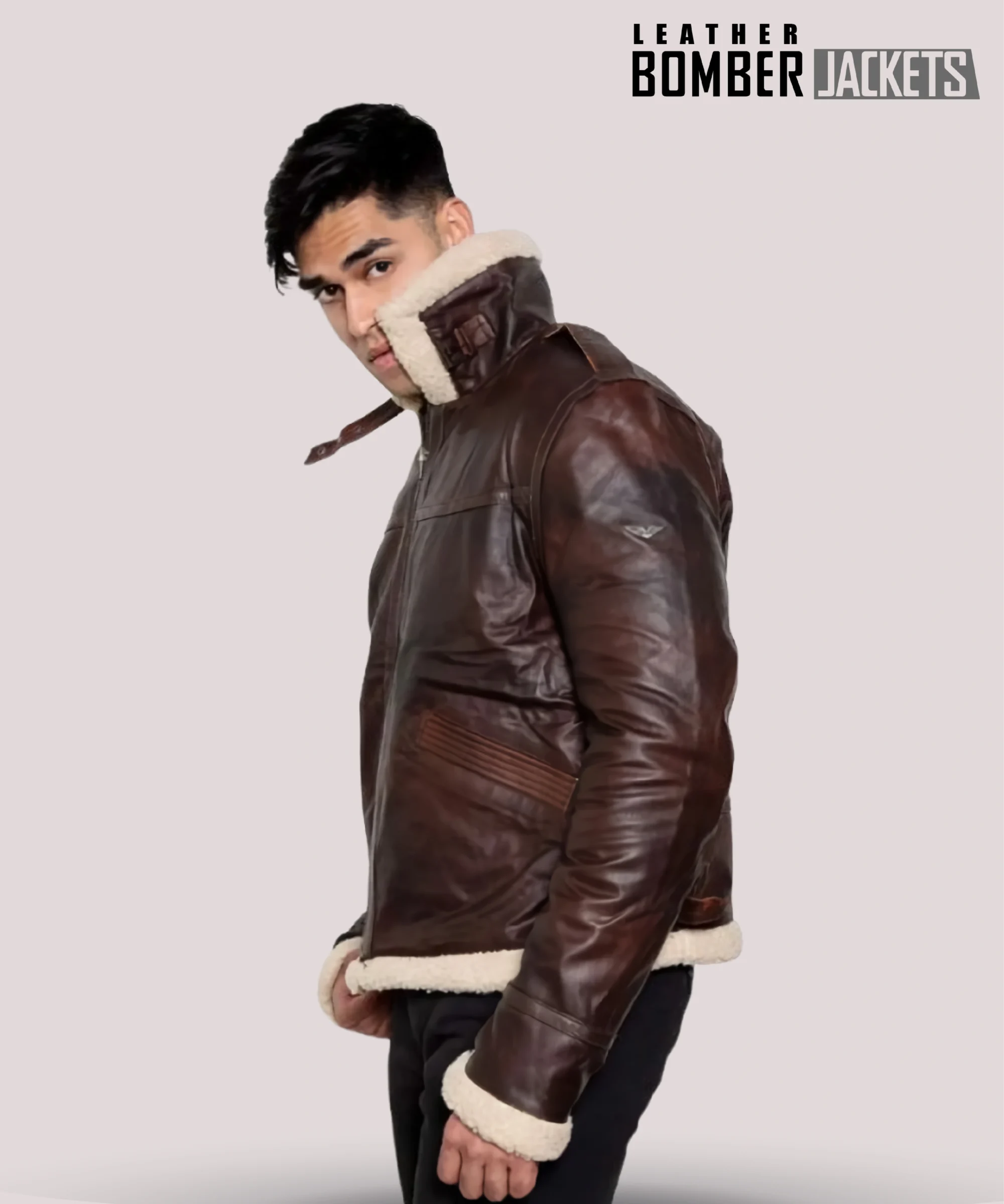 High-quality-craftsmanship-on-Leon-Kennedy-RE4-brown-bomber-jacket-featuring-genuine-sheepskin-leather-and-expert-stitching-details