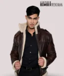 Mens-Leon-Kennedy-leather-jacket-styled-with-casual-outfit-emphasizing-versatile-bomber-jacket-design-and-authentic-Resident-Evil-4-appeal