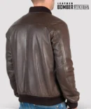 Mens-genuine-leather-bomber-jacket-in-dark-brown-with-a-short-ribbed-collar-lightweight-design-and-minimalist-cut-for-everyday-wear