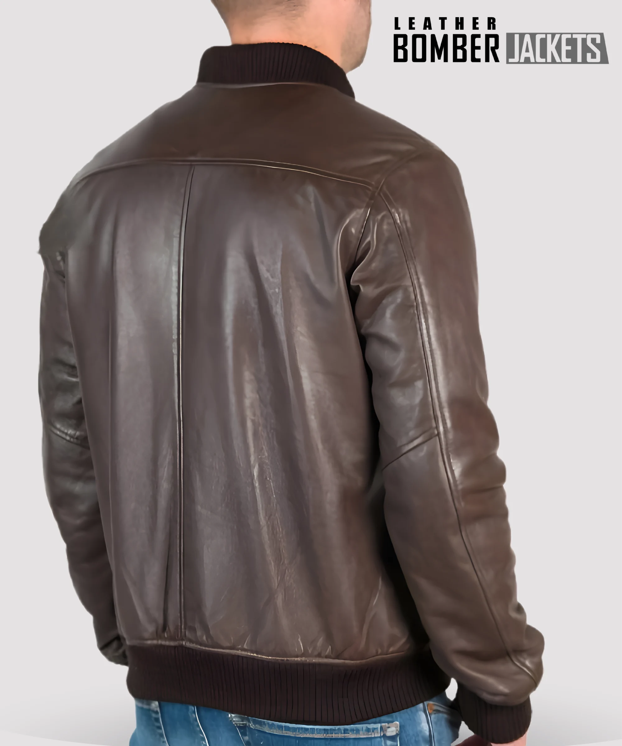 Mens-genuine-leather-bomber-jacket-in-dark-brown-with-a-short-ribbed-collar-lightweight-design-and-minimalist-cut-for-everyday-wear