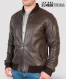 Premium-mens-brown-leather-flight-jacket-in-soft-supple-leather-with-rib-knit-collar-and-cuffs-ideal-for-autumn-and-winter-outerwear-layering
