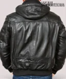 back-view-Flat-lay-of-black-mens-leather-bomber-jacket-with-hood-showcasing-premium-stitching-inner-lining-and-full-zip-design-for-online-shoppers