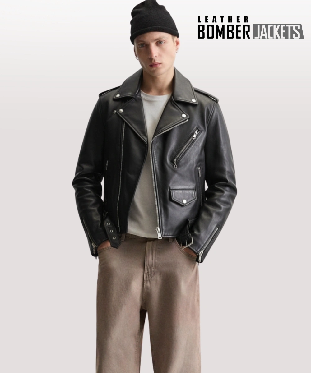 Close-up-of-a-black-horsehide-leather-jacket-showing-detailed-stitching-and-premium-Italian-tanned-horsehide-for-durable-motorcycle-wear