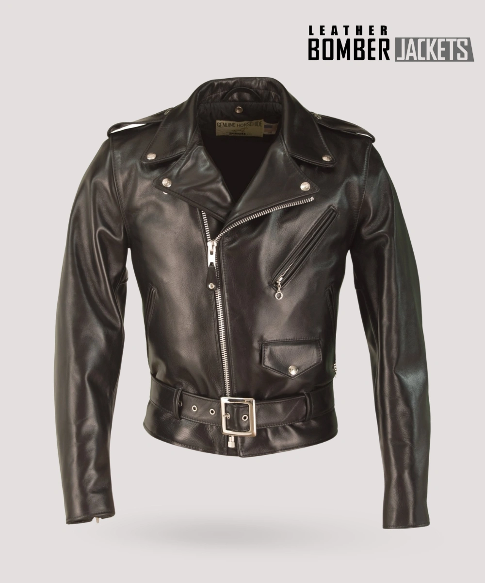 Man-wearing-a-slim-fit-horsehide-leather-jacket-riding-a-motorcycle-highlighting-the-jackets-heavyweight-wind-resistant-material-and-vintage-style